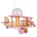 Lampa sufitowa do pokoju dziewczynki samolot drewniany mały różowo-naturalny 1xE27 Led 