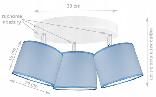 Lampa sufitowa do pokoju chłopca niebieskie abażury klasyczna Blue 3xE27