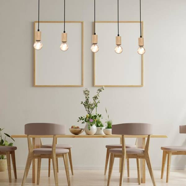 Lampa wisząca VIGA, MLP7965, czarny/drewno naturalne, 5x40W E27