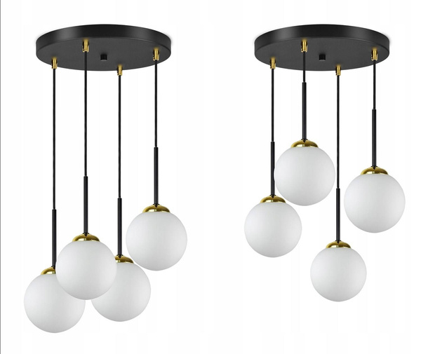 Lampa wisząca czarno-złota mleczne kule 4 źródła światła  