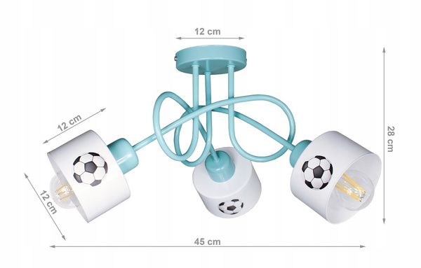 Lampa sufitowa do pokoju dziecka miętowa Piłkarski Kubeczek 3xE27 Led 