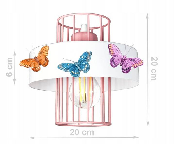 Lampa sufitowa do pokoju dziewczynki biało-różowa pojedyncza Motylek PR1
