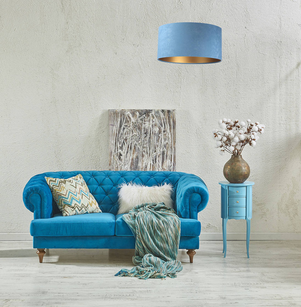 Lampa wisząca welurowa niebiesko złota Angarika 40 cm