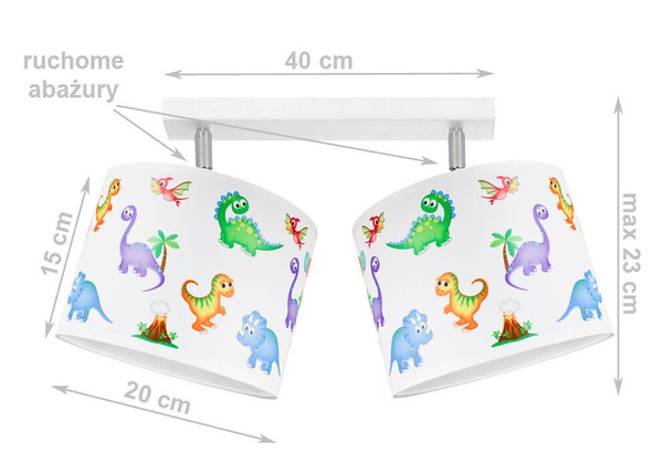 Lampa ścienna do pokoju dziecięcego na przegubie regulowana Dinozaury 1xE27