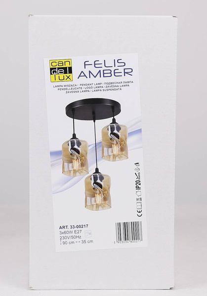 Lampa wisząca czarna/bursztynowa talerz 3xE27 Felis 33-00217