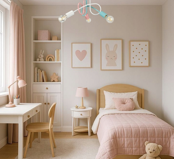 Lampa sufitowa do pokoju dziewczynki pastelowa Tęczowy Zawijas 3xE27 Led 