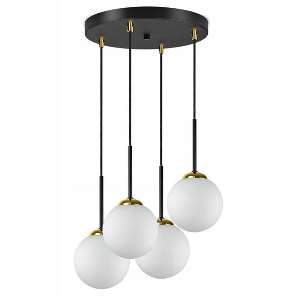 Lampa wisząca czarno-złota mleczne kule 4 źródła światła  