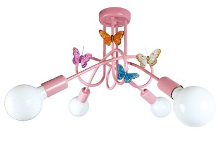 Lampa sufitowa dla dziewczynki różowa z motylkami Tęczowy Zawijas 4xE27 Led