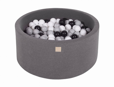 Suchy basen bawełniany szary z piłeczkami do pokoju dziecięcego dla dziewczynki i chłopca średnica 90cm wysokość 40cm