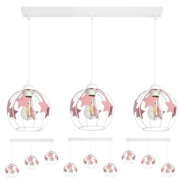 Lampa sufitowa do pokoju dziewczynki różowe gwiazdki 3-punktowa Led 