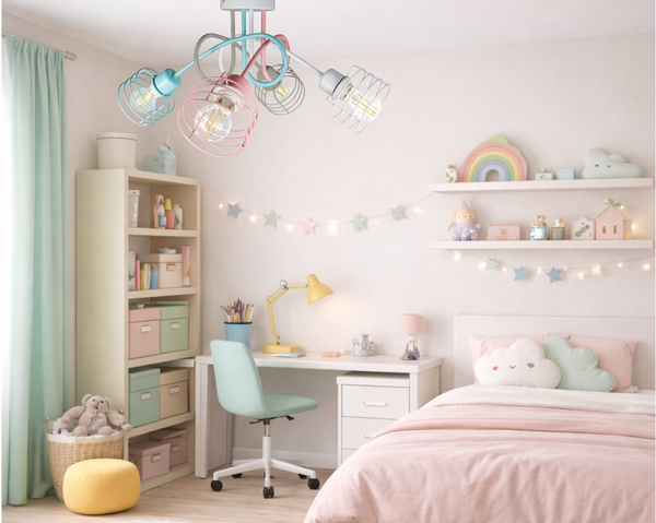 Lampa sufitowa do pokoju dziewczynki pastelowa Zakręcony Koszyczek 4xE27 Led
