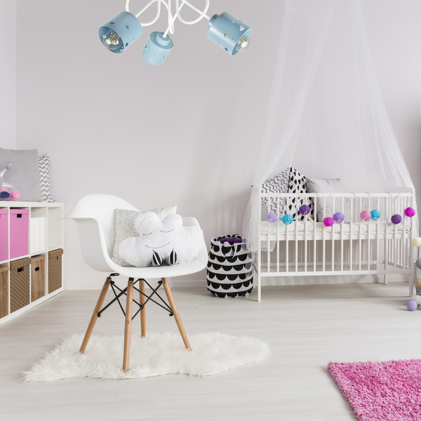 Lampa sufitowa do pokoju dziecka biało-niebieska SERCA LOFT 3xE27