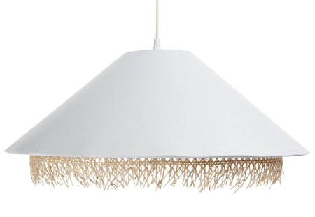 Lampa w stylu Boho podwójny abażur welur i naturalny rattan kremowa