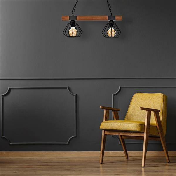 Industrialna lampa wisząca ULF BLACK / WOOD 2xE27 60W MLP6192