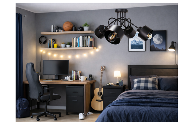 Lampa sufitowa do pokoju młodzieżowego czarna Zakręcony Kubeczek 4xE27 Led 