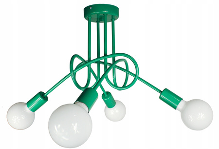 Lampa sufitowa do pokoju dziecka zielona Tęczowy Zawijas 4xE27 Led