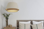 Lampa w stylu Boho podwójny abażur welur i naturalna juta kremowa 