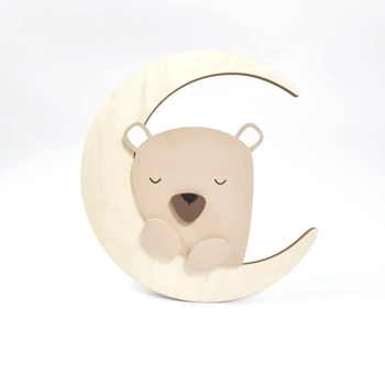 Lampka nocna dla dzieci LED drewniana Miś