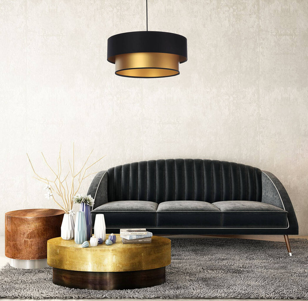 Lampa czarno-złota podwójna walec średnica 40 cm 