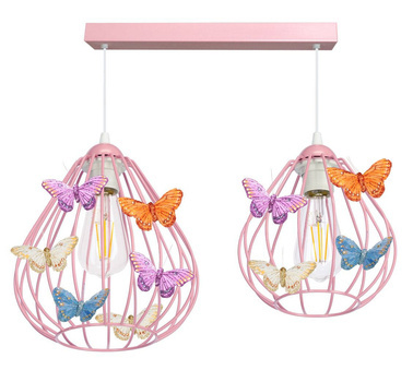 Lampa sufitowa do pokoju dziewczynki różowa Motylek Owal 2xE27