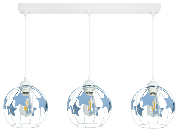 Lampa wisząca do pokoju dziecka niebieskie gwiazdki 3 listwa
