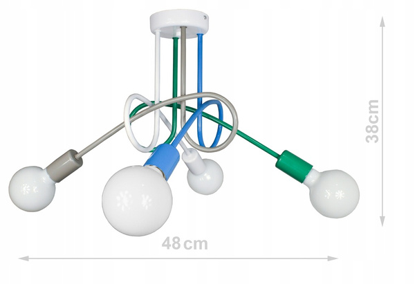 Lampa sufitowa do pokoju dziecka  kolorowa Tęczowy Zawijas 4xE27 Led 