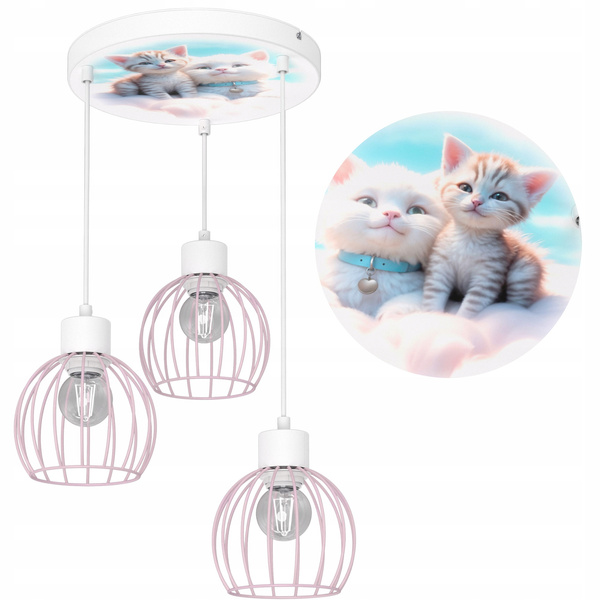Lampa sufitowa do pokoju dziewczynki Kotki Koszyk 3xE27