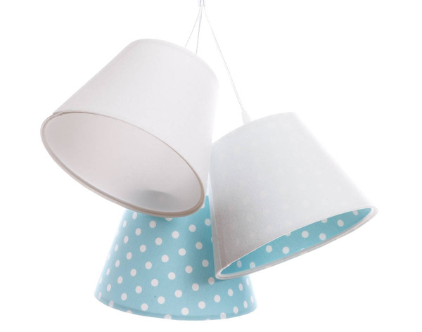 Lampa wisząca do pokoju dziecięcego w kropki biało-błękitne stożki 