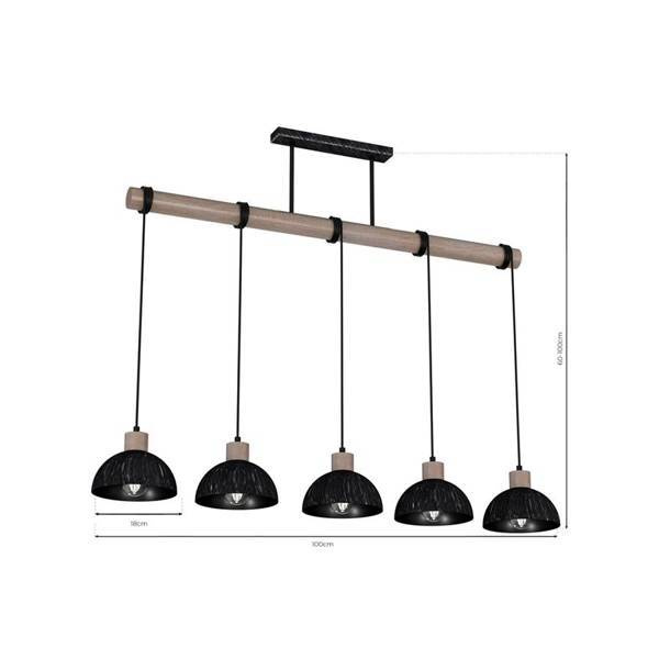Lampa wisząca ERIK, MLP7641, przecierany czarny/drewno patynowane, 5x60W E27