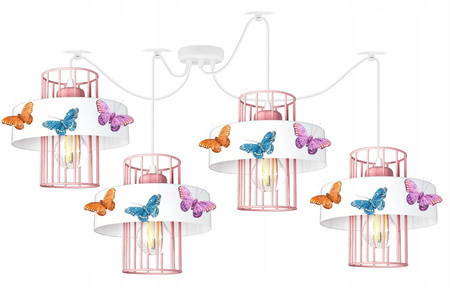 Lampa sufitowa do pokoju dziewczynki biało-różowa nowoczesna Motylek Pająk 4 xE27 Led