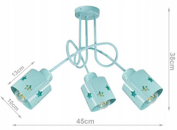 Lampa sufitowa do pokoju dziecka 3-punktowa miętowa Star 3xE27 Led 