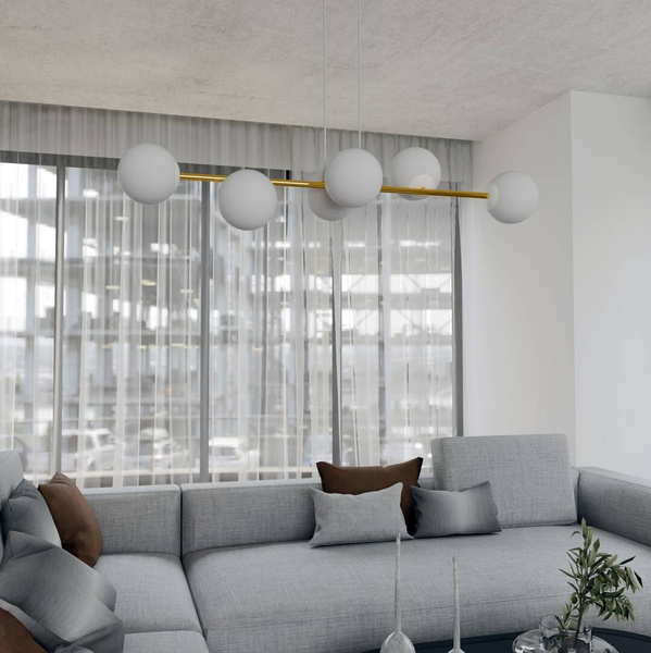 Nowoczesna lampa wisząca nad wyspę biało- złota GRAVITY 6 WH GOLD