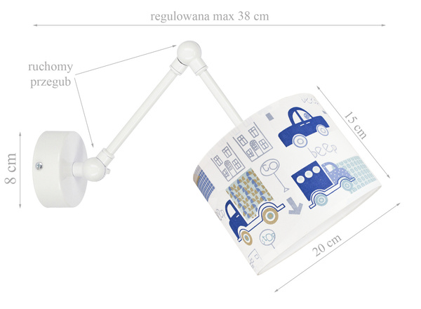 Lampa ścienna do pokoju chłopca regulowana Autka niebieskie 1xE27
