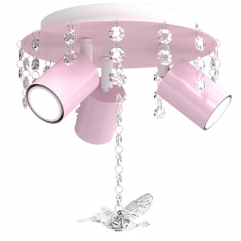 Lampa sufitowa do pokoju dziewczynki różowa Koliberek Kryształ 3 GU10