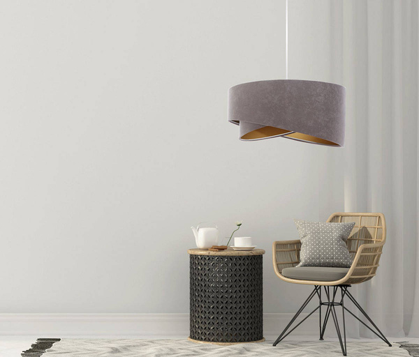 Lampa wisząca asymetryczna welurowa Tami szaro-złota