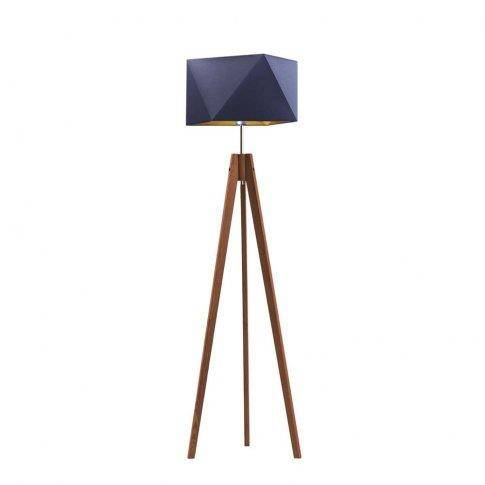 Lampa podłogowa Diament Gold – drewniana stojąca lampa ze złotym abażurem