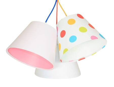 Lampa sufitowa do pokoju dziewczynki w grochy kolorowa stożki 3xE27