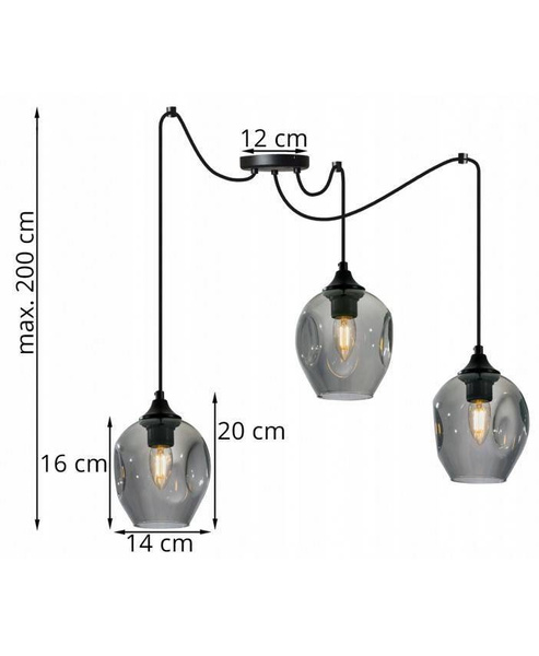 Lampa wisząca ze szklanymi kloszami nowoczesna typ Pająk 3xE27 Led 