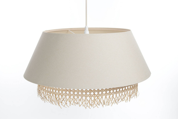 Lampa w stylu Boho podwójny abażur len i naturalny rattan kremowa 