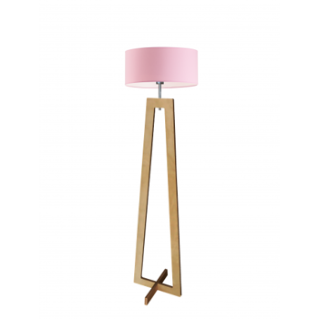 Drewniana lampa podłogowa BALI do pokoju dziecka różowy klosz