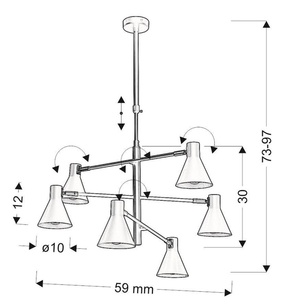 Lampa sufitowa czarna złota mat 6xE14 LESS 36-72696