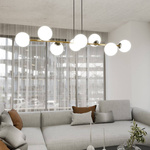 Nowoczesna lampa wisząca nad wyspę biało- złota GRAVITY 8 BL OPAL