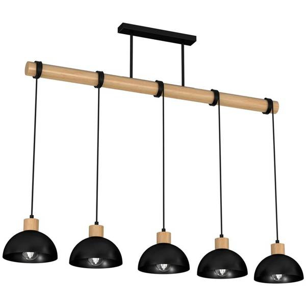 Lampa wisząca ERIK, MLP7227, czarny/drewno, 5x60W E27