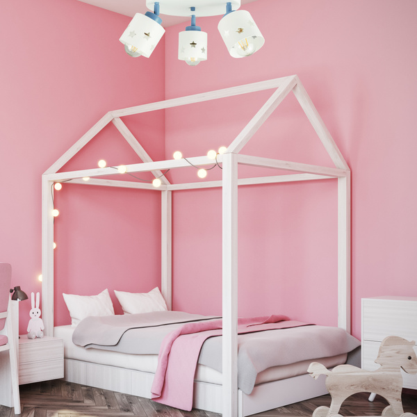 Lampa sufitowa do pokoju chłopca i dziewczynki biało - niebieska w gwiazdki 3xE27 led