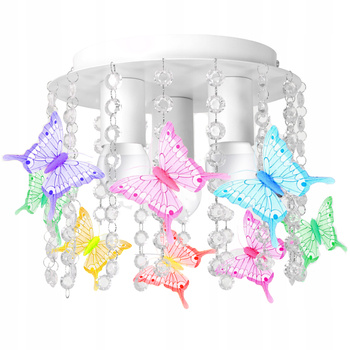 Lampa sufitowa do pokoju dziewczynki biała Motylki 3xE27