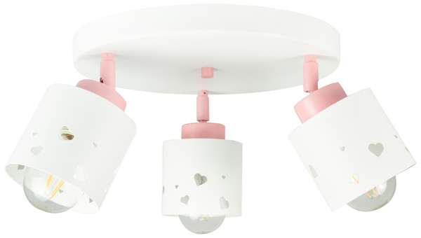 Lampa sufitowa do pokoju dziewczynki biało różowa serca 3xE27