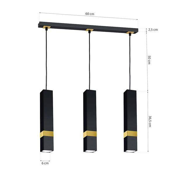 Nowoczesna lampa wisząca listwa VIDAR BLACK/GOLD 3xGU10 MLP6280