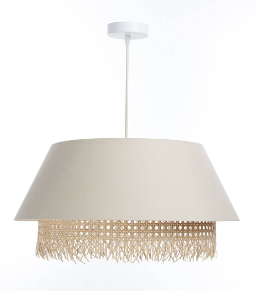 Lampa w stylu Boho podwójny abażur len i naturalny rattan kremowa 