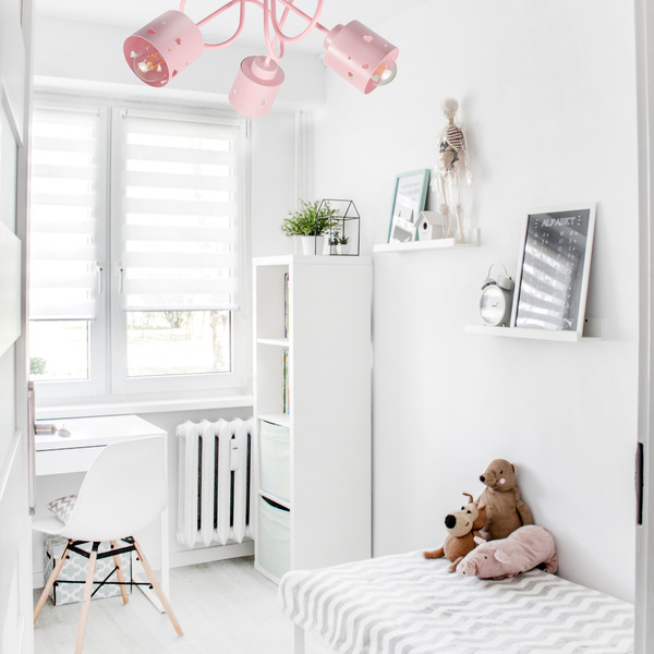Lampa sufitowa do pokoju dziewczynki różowa w serca loft 3xE27