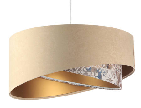 Beżowa lampa asymetryczna welurowa złoty środek -ornament